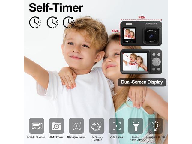 Upgraded 5K Dual Screen Digital Camera,80MP Vlog Photography Camera for YouTube,Campus,Travel,Compact Point & Shoot Camera for Teens & Beginners...