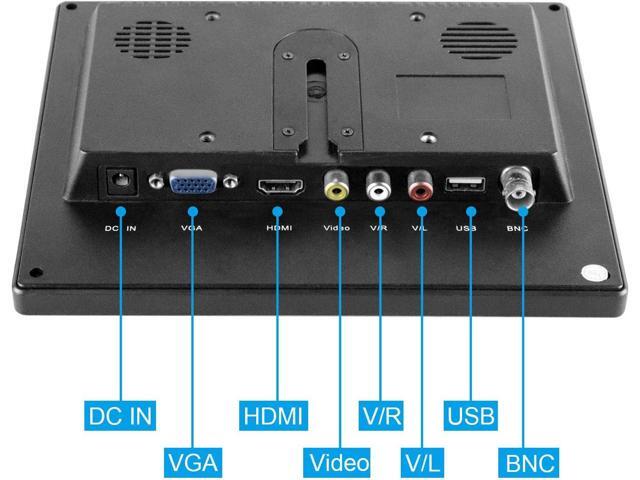 Security Monitor 8' FHD 1024x768 with Remote Control, PC Monitor with VGA HDMI BNC AV USB Input, Built-in Speaker 178 Wide Angle for Raspberry Pi...