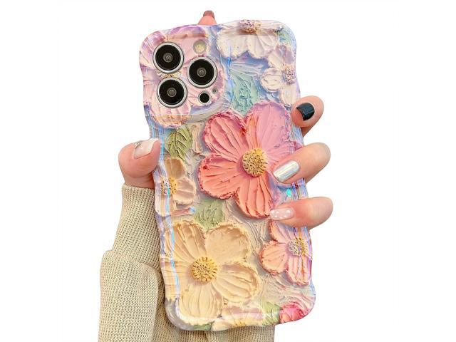 UEEBAI Flower Case for iPhone 14 Pro Max Case, Colorful Retro Oil Painting Girly Phone Cover Pretty Glossy Pattern Wave Cover Cute Sparkly Floral...