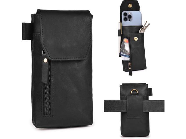 Leather Village Genuine Leather 7x3.5 Phone Holster Pouch with Belt Clip, Magnetic Closure, ID Card Holder - Black Universal Case for iPhone,...