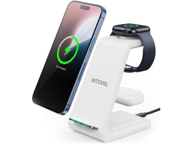 Intoval 3 in 1 Wireless Charging Station for iPhone and Apple Watch,Fast Wireless Charger Stand,Compact Desk Charging Dock for iPhone17 16 15 14...