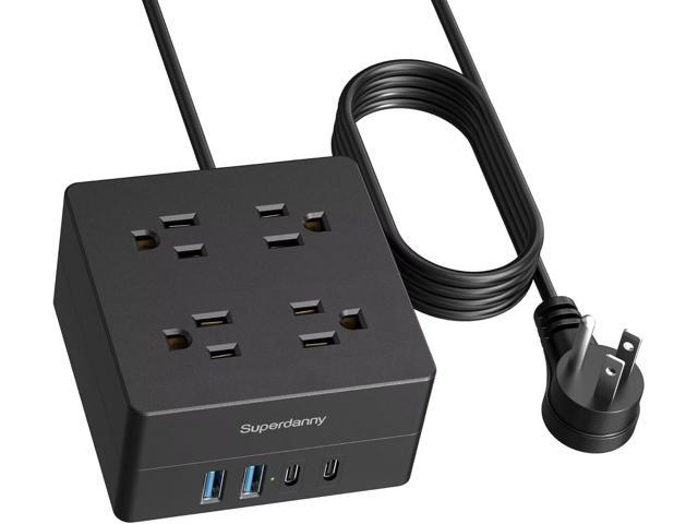 5ft Power Strip, SUPERDANNY Surge Protector 900 Joules, 4-Outlet 4-USB Extension Cord, Overload Switch, Grounded, Mountable, Desktop Charging...