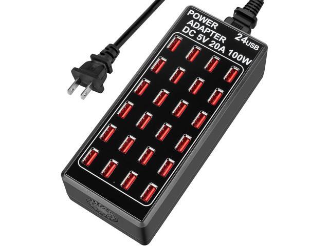 24-Port 100W (20 A) USB Charging Station, Home-Sized Desktop US Fast Charger, Multiple USB Desktop Chargers for Hotels, Schools, Shops, Shopping...