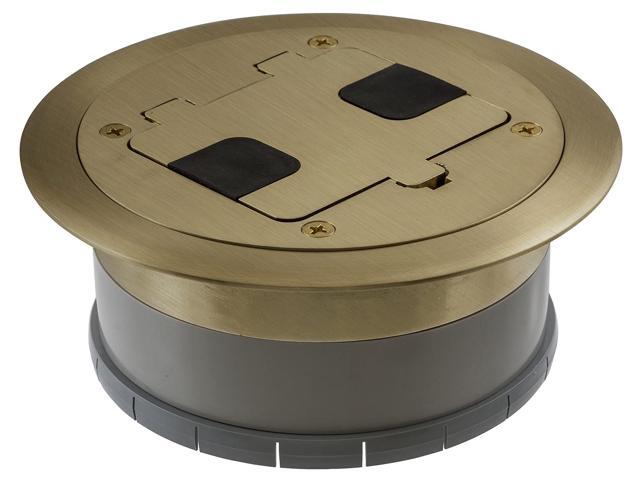 Bryant Electric RF406BR Pre-Assembled Flange, Cover, and Leveling Ring for Floor Boxes Poured in Concrete with 15A 125V Outlet Included, Brass