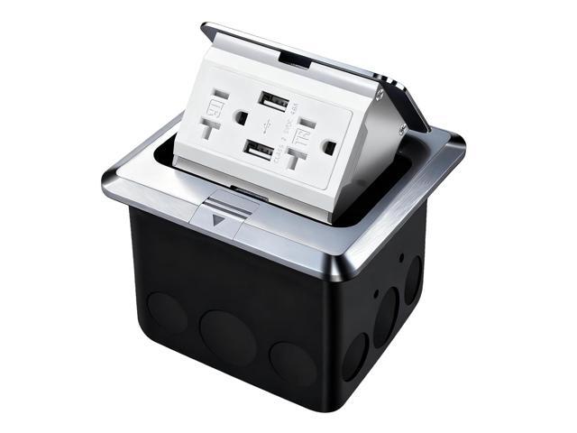 Pop Up Floor Outlet with Stainless Steel Cover 20amp TR Outlet and USB Chargers Receptacle Box