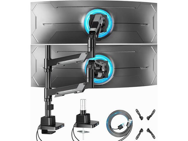 ARES WING Dual Monitor Mount, Adjustable Stacked Monitor Stand with USB A/C, Heavy Duty Gas Spring Monitor Desk Stand for 2 Monitors for 24-57 Inch.