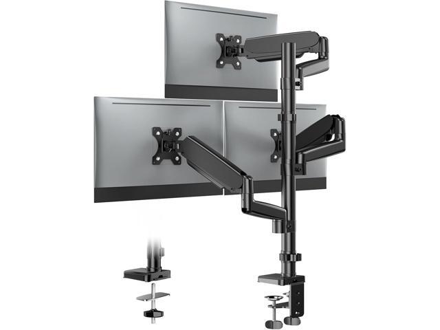 Triple Monitor Mount for 13-32 Inch Screens, Gas Spring Adjustment Triple Monitor Stand Holds 17.6lbs per Arm, Tilt, Swivel, Rotation with Clamp &...