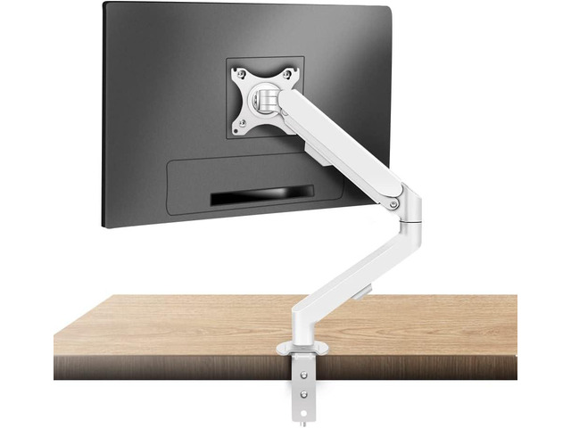 White Single Monitor Arm Mount 17 to 34 inch Articulating Gas Spring Arm 4.4 to 19.8lbs Adjustable Vesa 100 * 100mm Desk Stand with Clamp and...