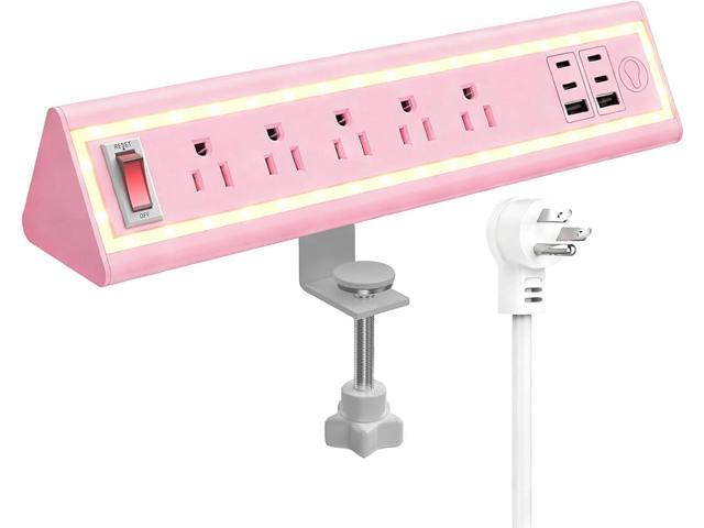 Desk Clamp Power Strip with Nightlight, 40W Fast Charging, 6FT Extension Cord, 4x20W USB-C & 2 USB Ports, 5 AC Outlets, Fits 1.69-Inch Table Edges