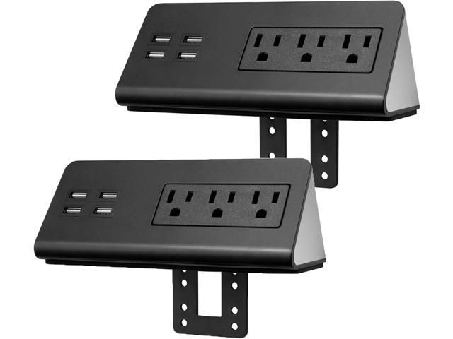 2-Pack Desk Edge Mount Power Strips with 4 USB Ports & 3 AC Power Outlets for Home and Office Desktop Charging Bucket