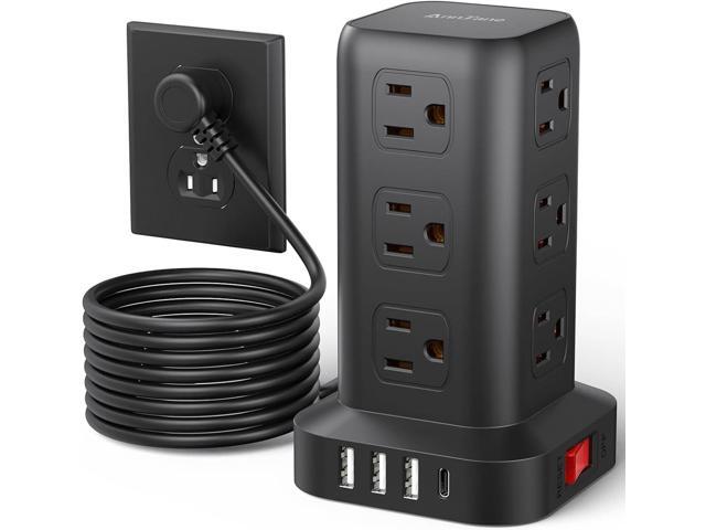 Surge Protector Power Strip 10 FT Cord, Power Strip Tower with 4 USB Ports (1USB C), Extension Cord with 12 AC Multiple Outlets, Home Office...