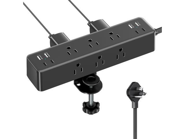 Flat Plug Desk Clamp Power Strip 10FT, 24W Total Charging Station, Desk Edge Mount Power Strip 9 AC Outlets 8 USB Ports Surge Protector, Fit 1.7'...