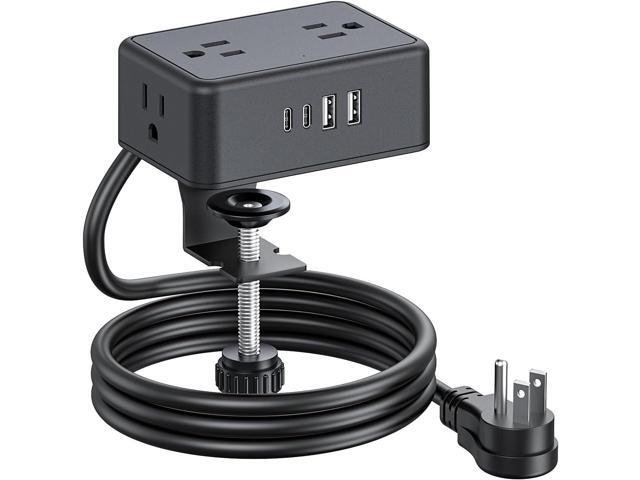 Desk Clamp Power Strip 4AC Outlet 2USB-C Ports,2 USB-A Ports,Desktop Tube Edge Mount Outlet Under Desk Table Leg Widely Spaced Surge Protector...