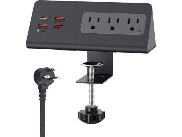 Nightstand Power Strip with PD 20W USB-C, Haylink Desk Surge Protector with 3 AC Outlets & 4 USB Ports, 2M Flat Plug, Desktop Clamp Power Outlet...
