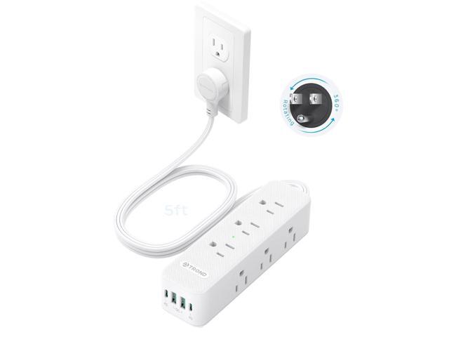 TROND 360° Rotating Flat Plug Power Strip with USB PD 20W, 5FT Flat Extension Cord Surge Protector 1300J with 9 Outlets 4 USB Ports, Wall...