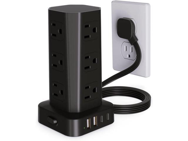 Power Strip Tower Surge Protector, 6FT Flat Plug Extension Cord with Multiple Outlets, 12 AC Outlets 4 USB (2 USB C), Desktop Charging Station with...
