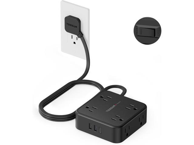 TESSAN Surge Protector Power Strip Black, 5 Ft Flat Plug Extension Cord with 3 USB (1 USB C) 8 Outlets, 900J Surge Protection, 3 Sided Outlet...