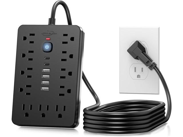 20 FT Flat Plug Surge Protector Power Strip,11 Multiple AC Outlets with 6 USB Ports (2 USB C), 20 Feet Extension Cord, 1250W/10A, One Touch Switch...