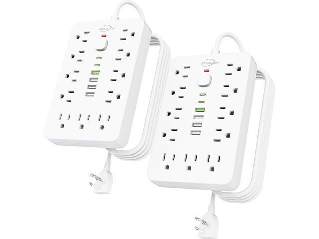 2 Pack 6 FT Flat Plug Surge Protector Power Strip,11 Multiple AC Outlets with 6 USB Ports (2 USB C), 6 Feet Extension Cord, 1250W/10A, One Touch...