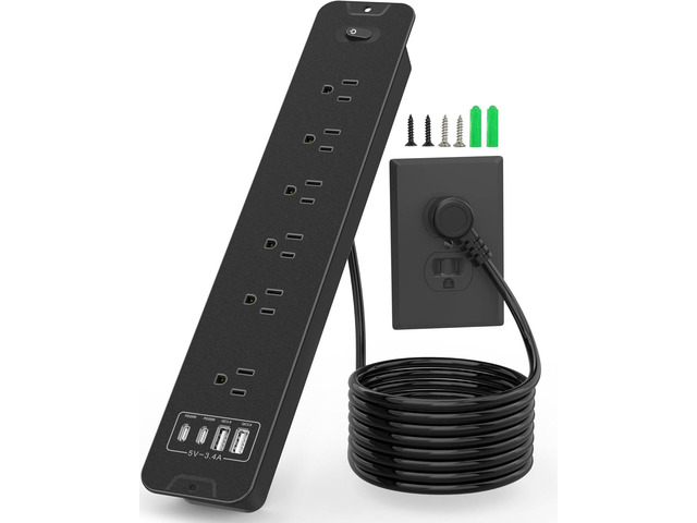 Recessed Power Strip with 20W USB C Port, Flush Mount Power Strip Surge Protector, 6Ft Flat Plug Extension Cord, Space-Saver Recessed Outlet for...