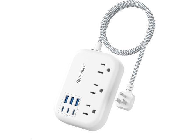 Short Extension Cord 2 Foot- 6 USB(3 USB C) Travel Power Strip with 24W USB Charging Station and 3 Outlets, 2ft Small Flat Plug Extension Cord...
