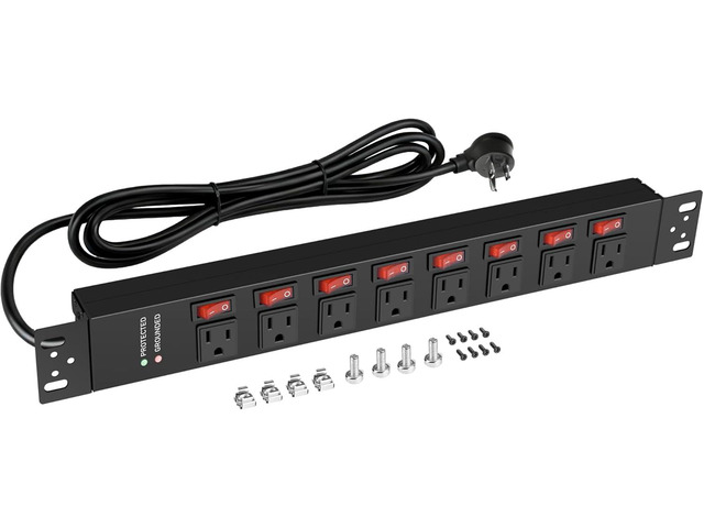 Jgstkcity Rack Mount PDU Power Strips,8 Outlet Surge Protector,Individual Switches,1.5U Rackmount Server Racks,14AWG Heavy Duty Extension...