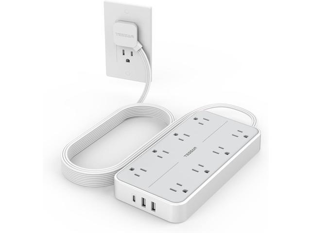 Power Strip Surge Protector 10 FT, TESSAN Flat Plug Extension Cord with 8 Outlets 3 USB Ports(1 USB C), 1080Joules Wall Mountable Multi Port...