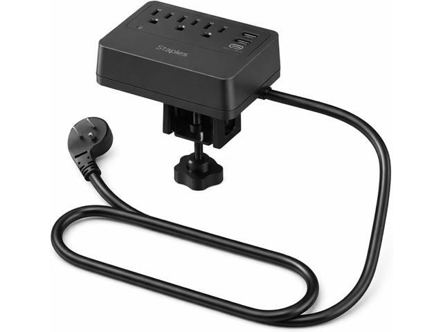 Staples TECH 3Outlet Desk Mountable Surge Protector with 3 USB Charging Ports and 5 ft. Cord with Flat Offset Plug Ideal for Home & Office, 900...