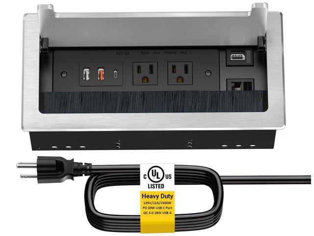 Kungfuking Conference Table Power Hub, Outlet Multimedia Connectivity Box with 1 HDMI + 1 RJ45 + 20W USB C + 2 USB A + 2 AC Outlets, Heavy Duty...