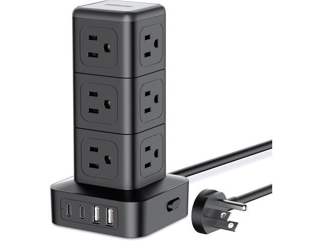 NTONPOWER Compact Surge Protector Power Strip Tower, 1080J Surge Protector Tower, 12 AC Outlets 4 USB(2 USB C), 13A/1625W Overload Protection, 5ft...