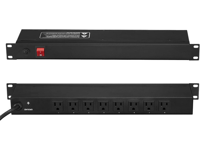 VEVOR 8 Outlet Horizontal 1U Rack Mount PDU Power Strip for Network Server Racks, Surge Protection & Overload Protection, 110-125V/15A, with 6ft...