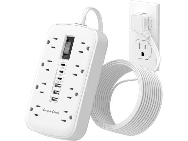 Flat Plug Power Strip with USB Ports - Flat Extension Cord 3FT with 8 AC Outlets 6 USB(3 USB C), Short Extension Cord Surge Protector Multi Plug.