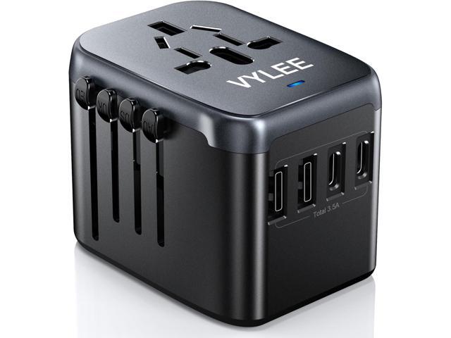 Universal Travel Adapter, VYLEE 5 in 1 International Power Adapter, 3.5A 2xUSB-A and 2xUSB C Wall Charger, Worldwide Travel Essentials Plug for...