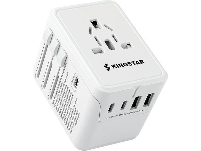 Universal International Plug Travel Adapter, 6 in 1 Wall Charger with 3 Type-C 5.8A 29W PD Fast Charging & 2 USB-A 5.8A & Multi AC Outlet Adaptor...
