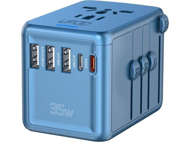 35W PD Universal Travel Adapter with 5 USB Ports and 2500W AC Outlets, PD Fast Charging International Plug Converter Travel Charger Multi Plugs All...