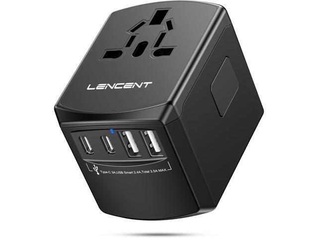 LENCENT Universal Travel Power Adapter, International AC Plug Adaptor with 2 USB C 2 USB A Ports Wall Charger Worldwide Travel Essentials for US to...