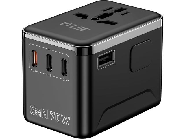 Universal Travel Adapter, VYLEE 70W International Plug Adapter with PD Fast Charging, 5-Port (1 AC/1 USB-A/3 USB-C), Wall Charger Worldwide Travel...