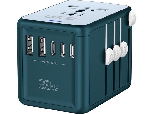 Universal Travel Adapter with 6.0A 3X 3.0A USB-C Ports, 2X 2.4A USB-A Ports & 2500W AC Outlets, International Power Plug Adapter Worldwide Travel...