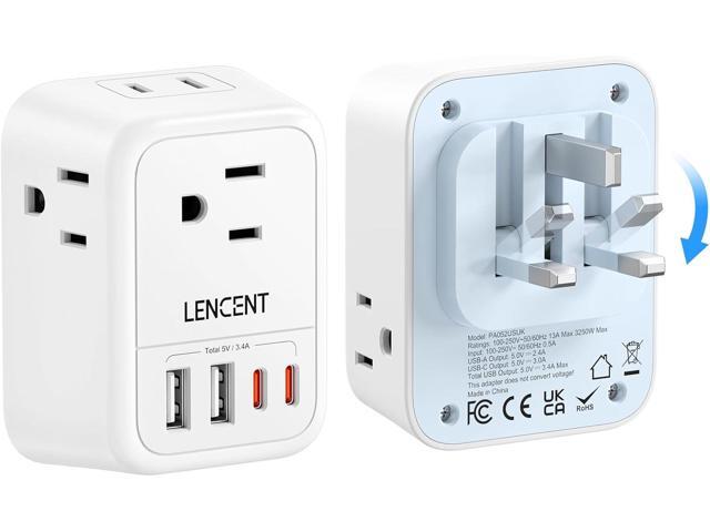 LENCENT Foldable US to UK Ireland Plug Adapter, Type G Travel Outlet Adapter with 4 USB Charger(2 USB C), Power Adaptor for USA to Scotland Dubai...