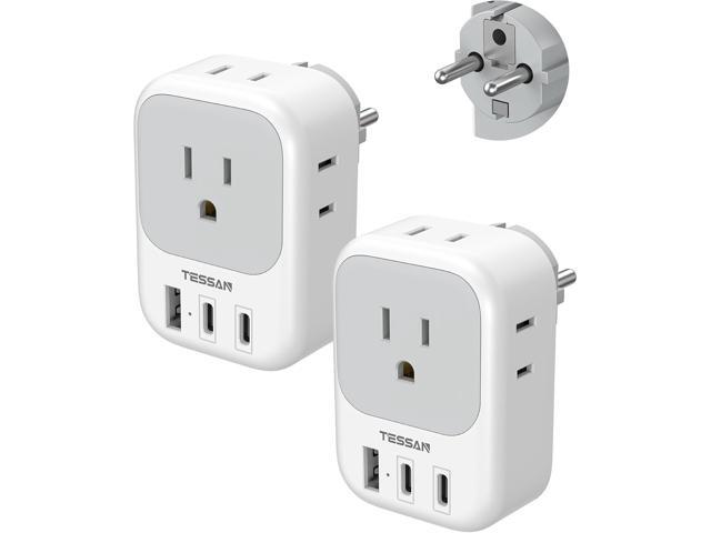 TESSAN 2 Pack Type E F Plug Adapter (2 USB-C), France Spain South Korea Power Adapter with 4 Outlets 3 USB, European Travel Adaptor for US to...