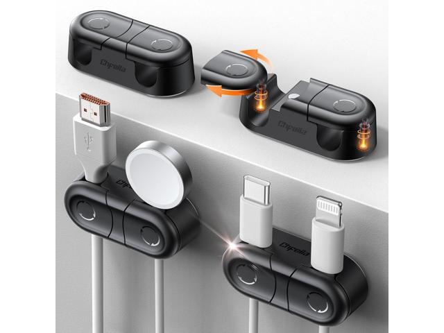 Magnetic Cable Clips - Chfeila 4Pack [Dual Slot] [360°Rotating & Twist-Lock] Cord Management, Adhesive Phone Charging Keeper, Wire Organizer Holder...