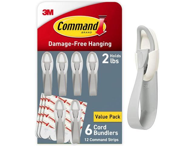 Command Cord Bundlers, Damage-Free Hanging Cord Organizer, No Tools Cord Bundler for Hanging Electrical Cables, 6 Gray Cord Bundlers and 12 Strips