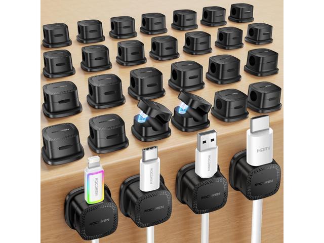 30-Pack Magnetic Cable Clips Cord Organizer,Cable Straps Smooth Adjustable,Rocoren Cable Management Accessories,Cable Holder Clips Wire Holder...