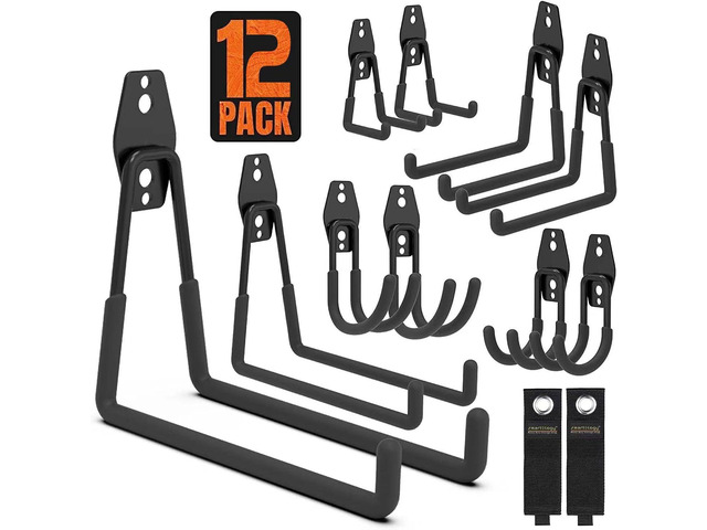 Garage Hooks, 12 Pack Wall Storage Hook Includes 2 Extension Cord Holder, Utility Organization, Heavy Duty Wall Mount Hangers for Hanging Bike,...