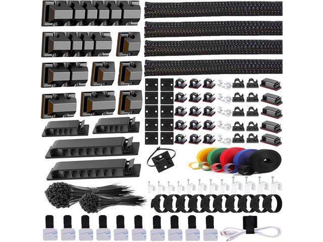 ELII 327 PCS Cable Management Kit 4 Cable Cable Sleeves,65 Cable Clips with 13Cord Holders,25 Roll Cable Organizer Straps,200 Fastening Cable...