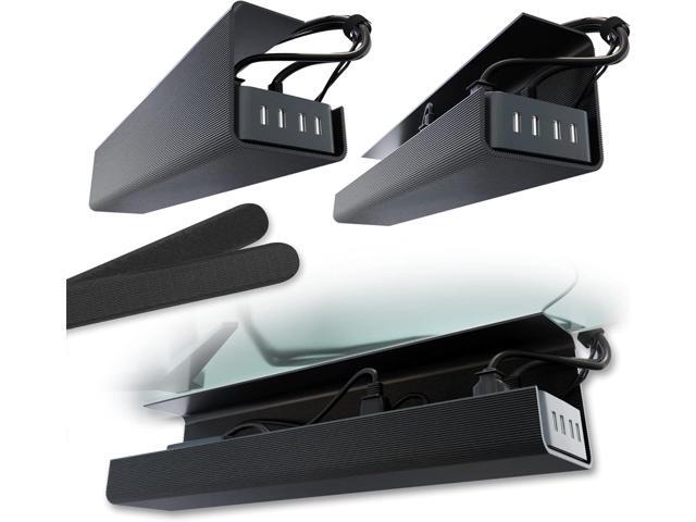 No-Screw Under Desk Cable Management Tray - Self-Adhesive Installation, Cord Management, Cable Tray, Under Desk Wire Organizer - Black Set of 2