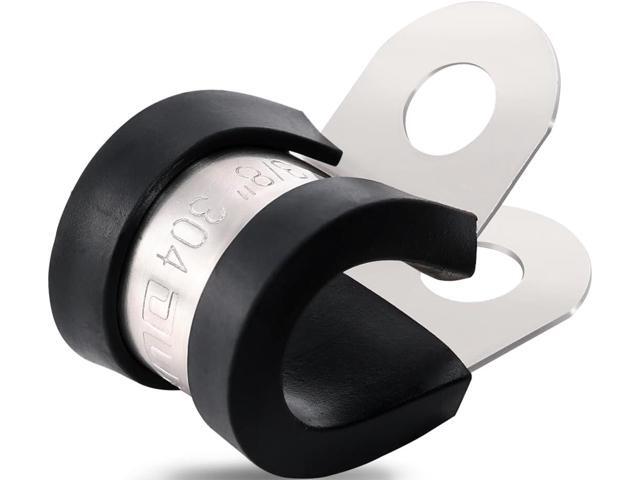 100PCS Cable Clamps 3/8 Inch 304 Stainless Steel Cable Clamps Rubber Coated Cushioned Insulated Cable Clamp,Automotive Wire Clamps,Pipe...