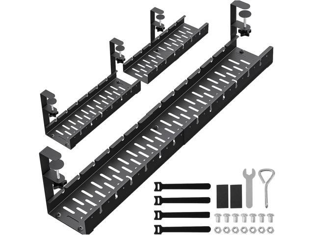 31Inch Extendable Under Desk Cable Management Tray, Black Metal Cable Management Tray Under Desk Cord Management with Clamp, 31 Inch x 4.33 Inch