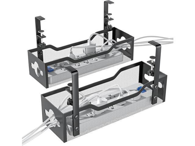 2 Pack Under Desk Cable Management Tray, 13.38' Cable Organizer No Drill, Quszmd Standing Cord Organizer and Wire Management - Black