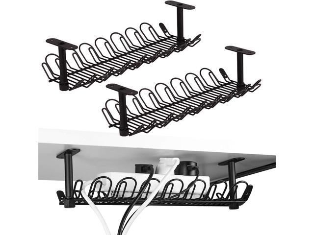 2 Packs Cable Management Tray, 14 inch Under Desk Cable Holder for Wire Management, Heavy Metal Cord Organizer Ideal for Computer Home Office...